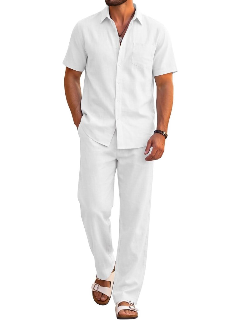Stylish Men's 2-Piece Beach Set | Cotton Short Sleeve Shirt & Loose Pants For